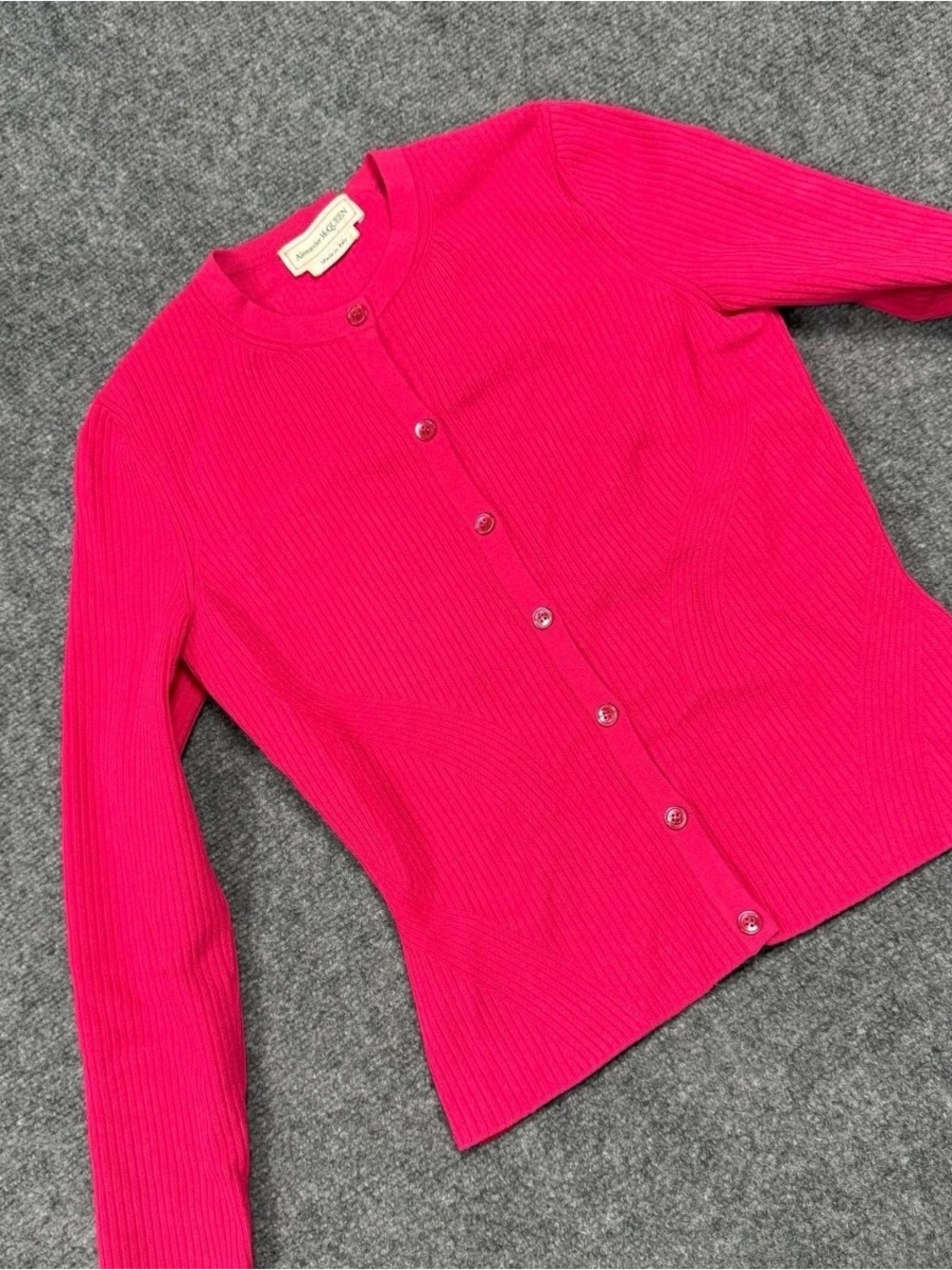 Alexander McQueen ribbed knit cardigan, Magenta, Size Small.